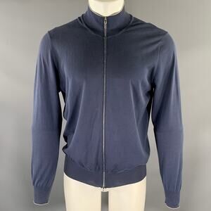 BRUNELLO CUCINELLI Size M Navy Grey Cotton Zip Mock Neck Sweater